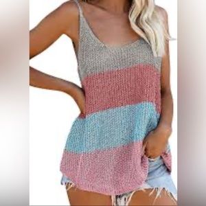 Cupshe knit tank color block pink blue size medium NWT
